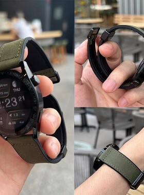 萱芊适用华为watch 4 Pro手表表带GT5/4/3/2疯马纹真皮质磁吸扣硅胶爱国者V8荣耀 watch3 22/20mm通用男女