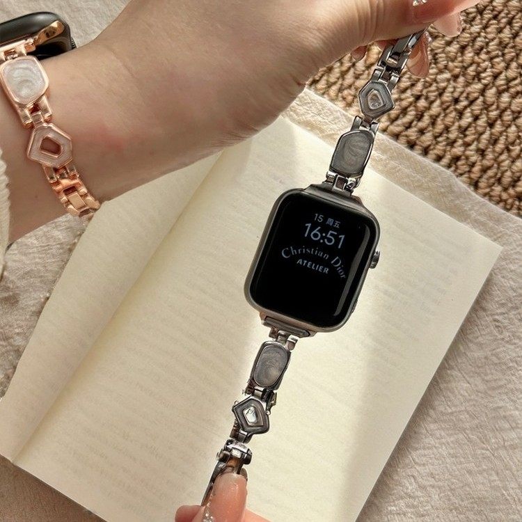 萱芊鎏金细闪滴胶不锈钢手表表带女透气适配苹果S11/10/9876se iwatch ultra表链applewatch智能运动休闲通用,智能设备,智能手表手环表带/腕带,淘宝优惠券,粉丝福利购,淘宝优惠卷