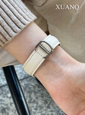 萱芊适用于真皮卡蒂亚银扣表带华为手表GT5GT4pro腕带女款GT3/2/1手表带Fit321新款荣耀magic2/4pro