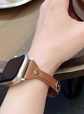 萱芊适用applewatchs11表带iwatch11苹果series10专用S10手表S9女款se3皮质S8女士s7新款ultra3高级感通2灰色