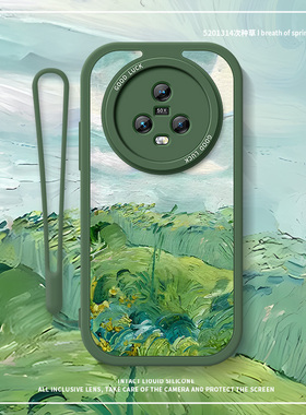 油画绿色适用华为荣耀magic3手机壳magic5小清新5pro小羊皮4pro防摔套play5t女play7t高级感play6t简约play4t