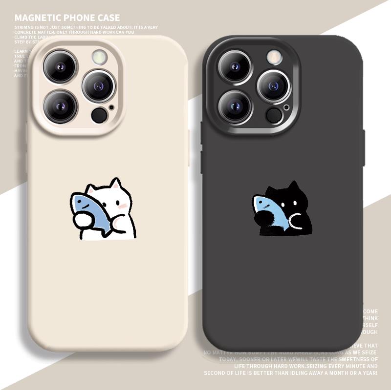 鱼猫适用苹果15promax手机壳iphone13pro液态硅胶14磁吸充电15pro可爱13全包14pro创意pro防摔max男女情侣款
