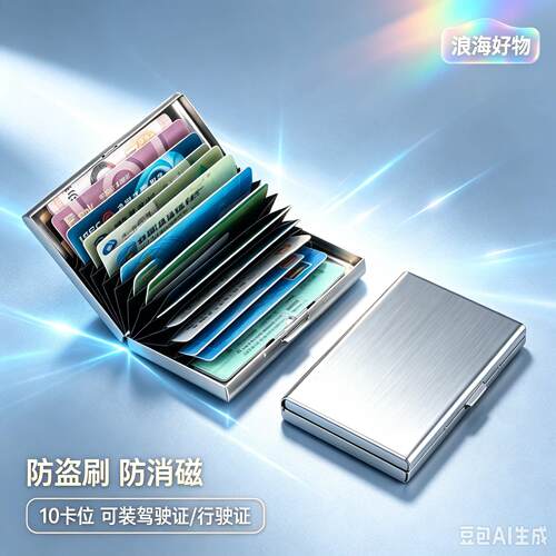 【下单立减5薄0】不JBT锈钢金属包超防消磁多卡位卡商务防盗卡盒H