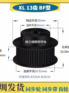 EAF-XL13齿/T槽宽11同步轮037带凸台阶BF型发黑45#碳钢内孔4-10mm