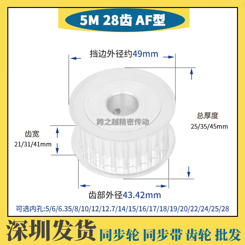 EBF/HTD/HTPA 5M28齿/T槽宽21/31/41AF型两面平同步轮内孔5-25mm