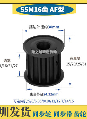 EBJ/HTPT S5M16齿宽11/16/21/27同步轮AF型发黑45#碳钢内孔5-15mm