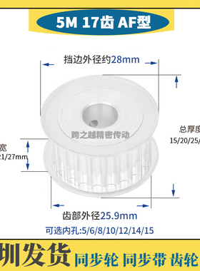 EBF/HTD/HTPA 5M17齿/T槽宽11/16/21/27AF型两面平同步轮内孔5-15