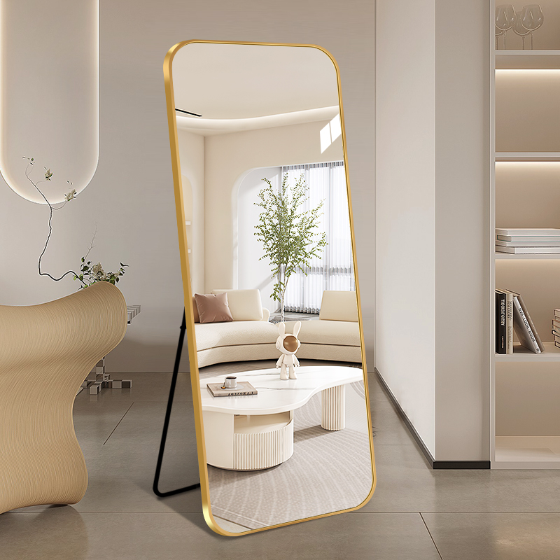 轻奢落地全身镜带支架铝框穿衣镜
