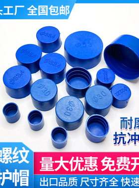 钢管封头内螺纹保护帽堵盖圆形封盖管套堵帽蓝色管子封盖塑料管帽