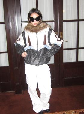 98ossi·dragon leather jacket复古拼色龙头刺绣PU皮衣棉服夹克