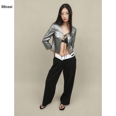 铆钉装饰短款开衫98ossi金属丝