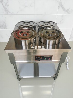 商用不锈钢保温粥车电加热灶台圆桶移动熬粥快餐车售饭台保温设备
