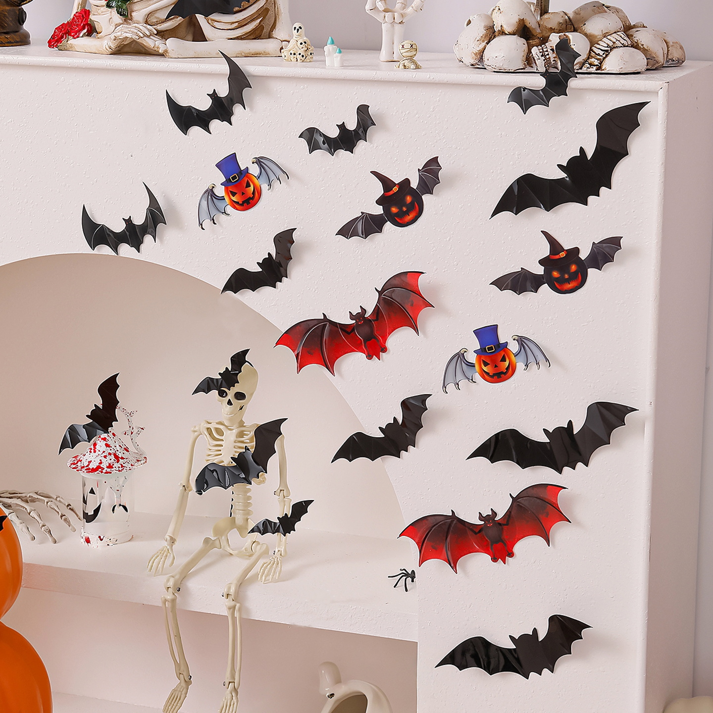 万圣节装饰3D立体蝙蝠黑色贴纸商场店铺橱窗装扮布置拍照打卡道具