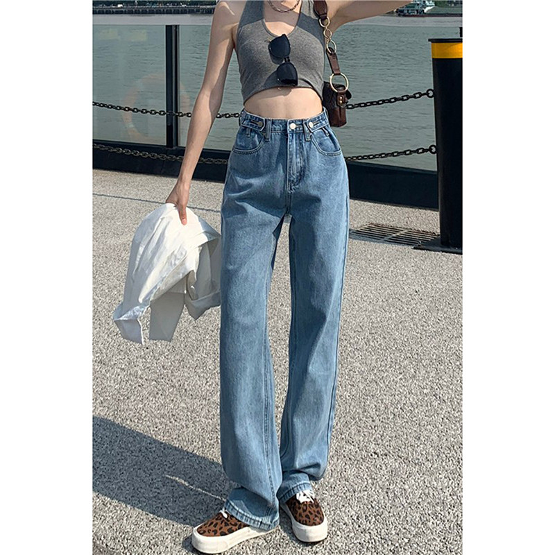 kfko梨形身材牛仔裤春装2022年新款女高腰直筒裤子拖地阔腿长裤