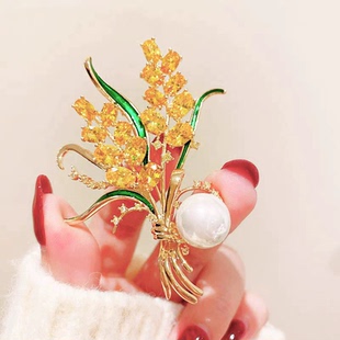 招财麦穗胸针高档女简约丰收金色稻穗胸花精致大衣西装配饰别针扣