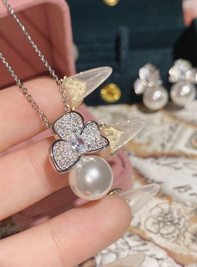 三叶草母贝珍珠项链气质锁骨链