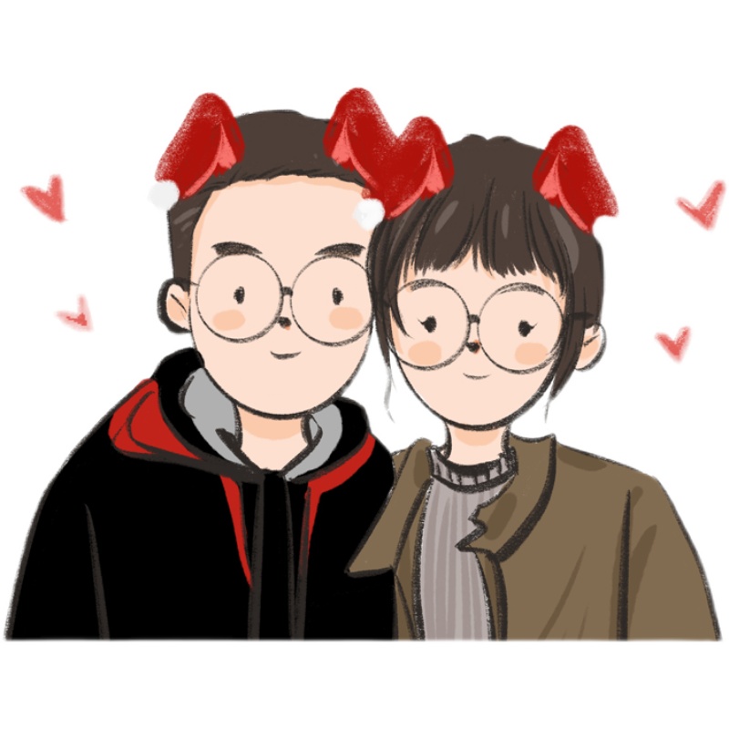 手绘头像蜡笔风h俏皮可爱q版卡通情侣头像真人照片转漫画人物礼物
