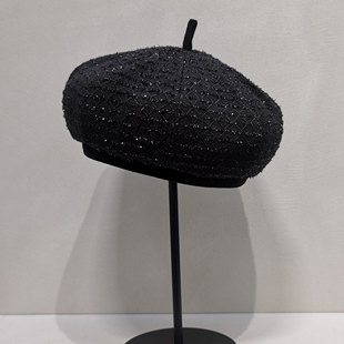 25秋冬格纹小香风贝雷帽女黑色复古法式 优雅显气质八角蓓蕾帽 时尚