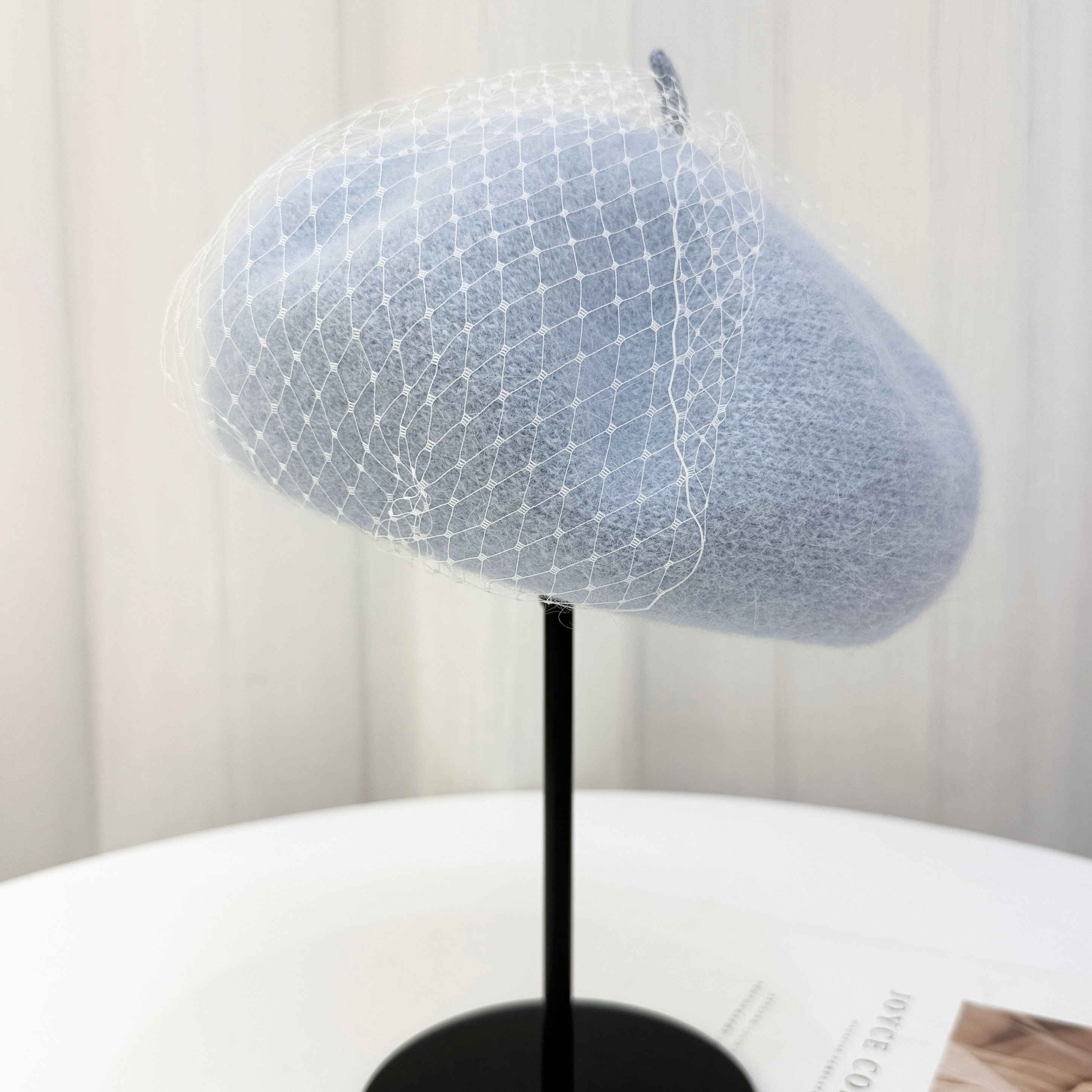 法式网纱贝雷帽女英伦赫本风帽子秋冬季高品质兔毛+绵羊毛蓓蕾帽