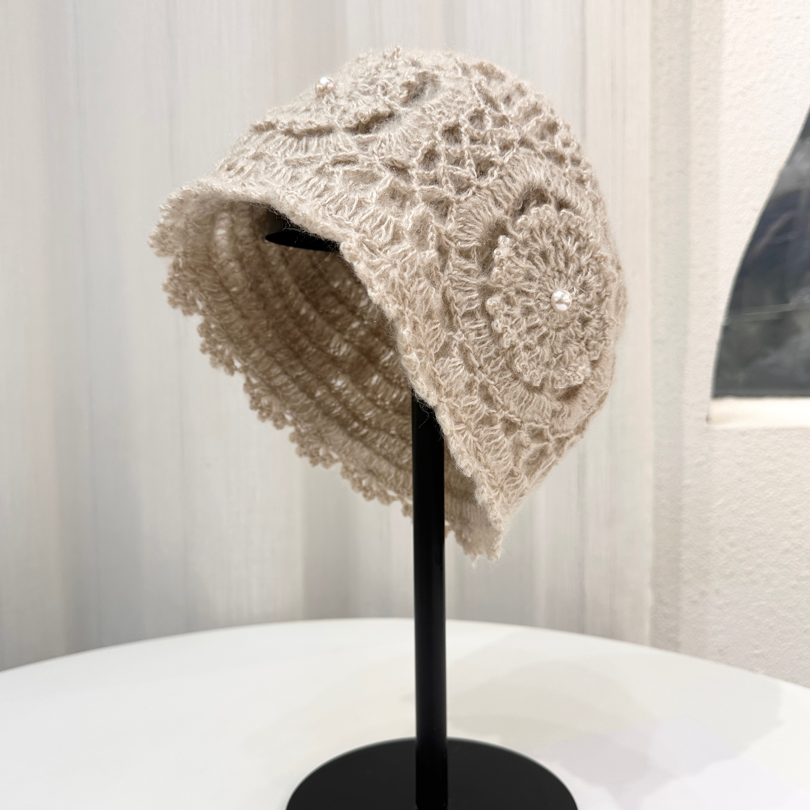 原创设计手工钩织马海毛包头帽女秋冬季针织毛线帽高级感保暖帽子