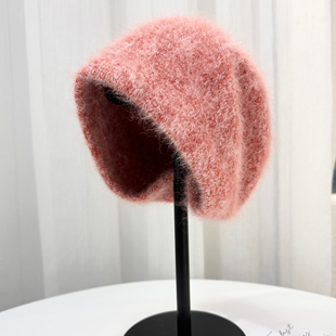 韩版 保暖显脸小毛绒护耳毛线帽羊毛套头帽 超柔软兔毛针织帽秋冬季
