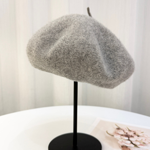 灰色纯羊毛贝雷帽女时尚 画家帽子百搭纯色蓓蕾帽显脸小25秋冬新款