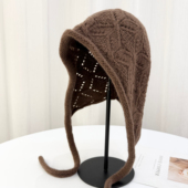 出口韩国宽松版 100%纯羊毛护耳帽子女秋冬时尚 显脸小针织毛线帽