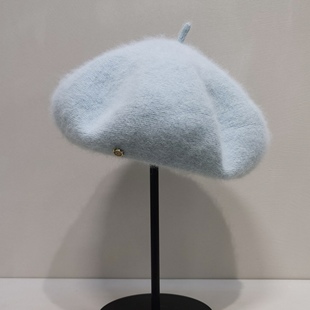 高品质柔软安哥拉兔毛贝雷帽子女士冬季 保暖逛街纯色蓓蕾帽画家帽