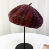 软糯安哥拉兔毛日系贝雷帽女秋冬复古英伦格纹画家帽百搭蓓蕾帽子