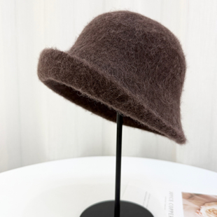 绒感保暖卷边小盆帽 韩版 咖色羊驼毛混羊毛渔夫帽子女款 2025秋冬季