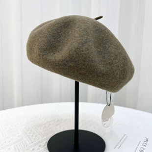 新款 绿羊毛贝雷帽子女士秋冬洋气显脸小英伦风蓓蕾帽 走秀色系时尚