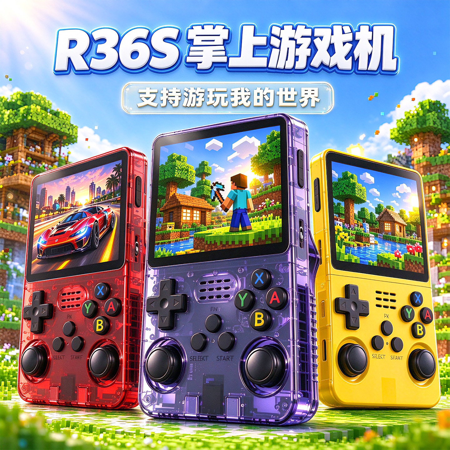 德国SUIDISI我的世界r36s掌上游戏机合儿童玩具男孩普通塑料积木