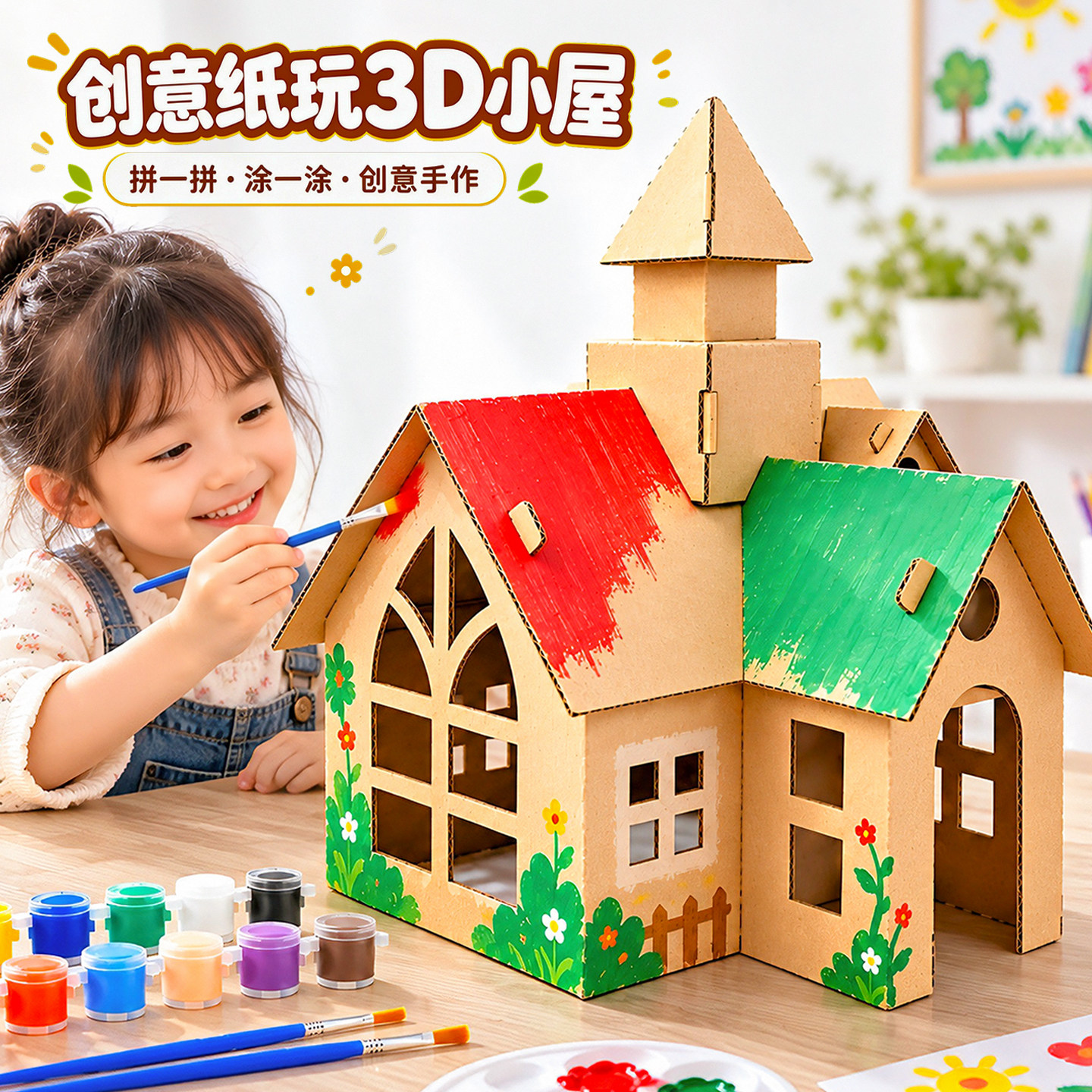 手工房子材料包纸板小学生二年级制作科学作业拼装玩具模型半成品