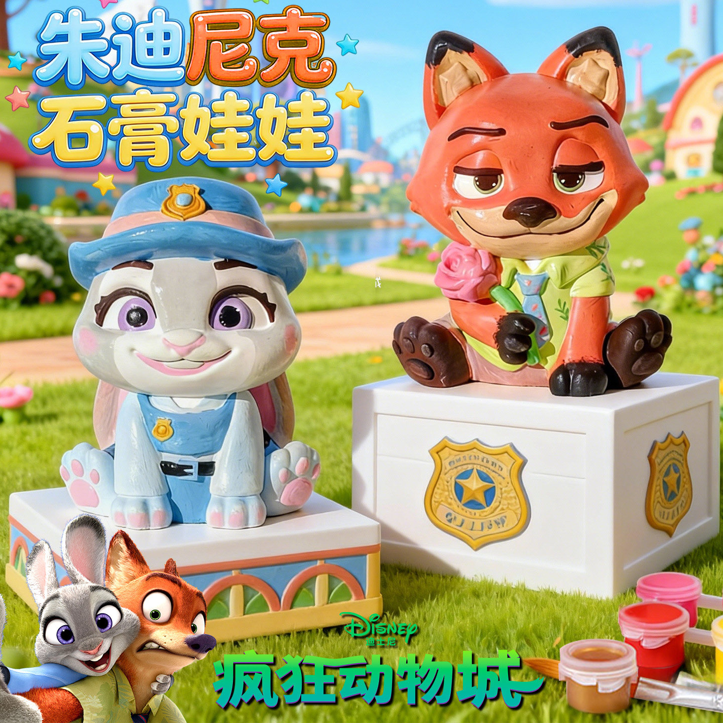 疯狂动物城2尼克朱迪石膏娃娃涂色大号送颜料网红爆款立体手工diy,玩具/童车/益智/积木/模型,白模填色/模具彩绘/石膏娃娃,淘宝优惠券,粉丝福利购,淘宝优惠卷