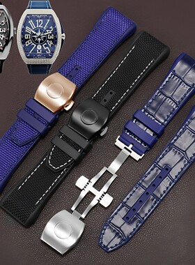 适配法兰克穆勒表带FM V45满天星游艇法穆兰黑色真皮矽胶表扣28mm