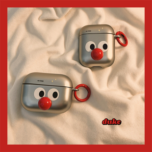 搞怪电镀立体小丑适用airpodspro2代pro3保护套苹果耳机保护壳airpods4无线蓝牙耳机套airpod2个性 银色耳机壳