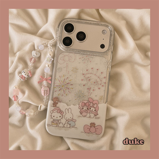 独壳 透明烟花美乐蒂链条适用苹果17promax手机壳日韩风网红少女心iPhone16新款15防摔14pro女款13手机套硬壳