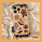 15防摔14pro女款 独壳 秋冬复古棕色卡通小熊适用苹果17promax手机壳趣味创意iPhone16新款 13双层壳手机套硬壳