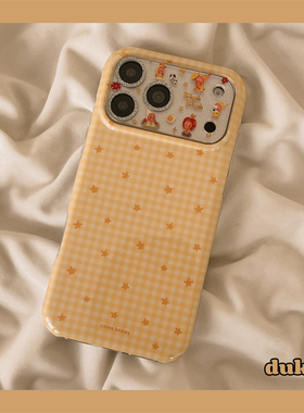 独壳 ins韩系黄色星星适用苹果17promax手机壳星星人镜头膜iPhone16新款15防摔14pro女款13全包边手机套硬壳