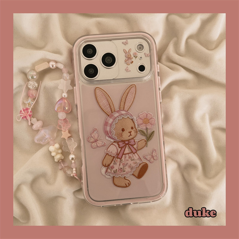 独壳 少女粉色花朵兔子带链条适用苹果17promax手机壳二合一iPhone16新款15防摔14pro女款13日韩风手机套硬壳