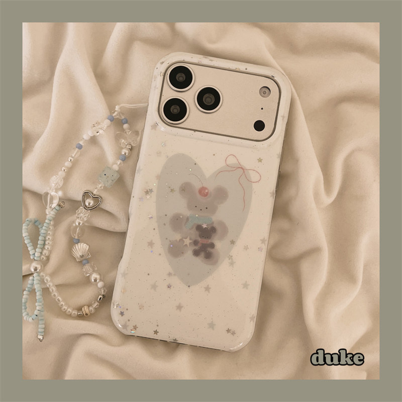 独壳 ins风韩系白色爱心小熊链条适用苹果17promax手机壳可爱iPhone16新款15防摔14pro女款13全包手机套硬壳