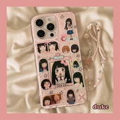 独壳 双层手机套硬壳 14ProMax防摔13女款 日系二次元 漫画女孩带链条适用苹果16手机壳动漫iPhone15promax新款