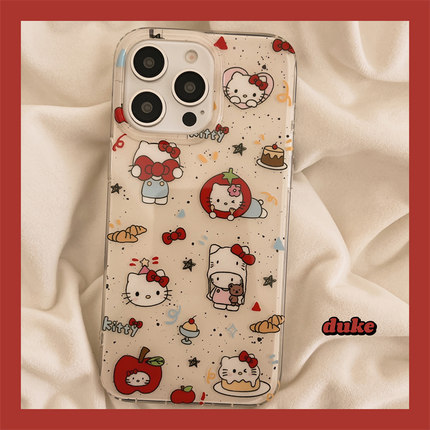 独壳ins泼墨卡通涂鸦hellokitty适用17苹果16手机壳可爱双层壳iPhone15promax新款14ProMax防摔13pro女款硬壳