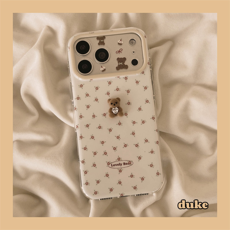 独壳 ins韩系碎花立体小熊适用苹果17promax手机壳春天款甜美iPhone16pro新款16防摔15女款双层壳手机套硬壳,3C数码配件,手机保护套/壳,淘宝优惠券,粉丝福利购,淘宝优惠卷
