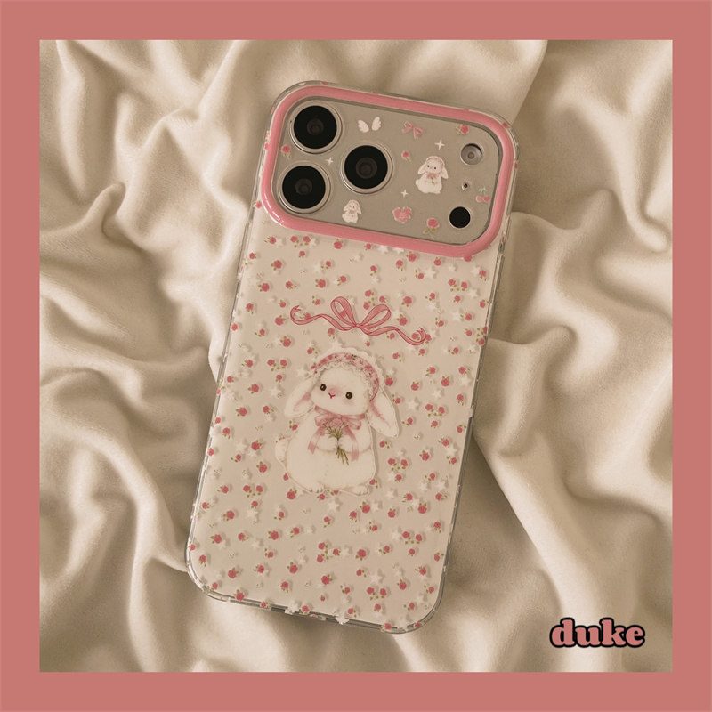 独壳 ins少女粉色碎花兔子适用苹果17promax手机壳春天可爱iPhone16新款15防摔14pro女款13双层壳手机套硬壳,3C数码配件,手机保护套/壳,淘宝优惠券,粉丝福利购,淘宝优惠卷