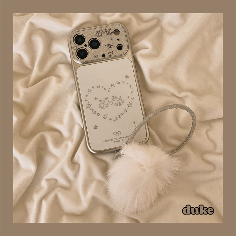 独壳 ins白色爱心翅膀独角兽带挂绳适用苹果17promax手机壳银色边框iPhone16新款15防摔14pro女款手机套硬壳