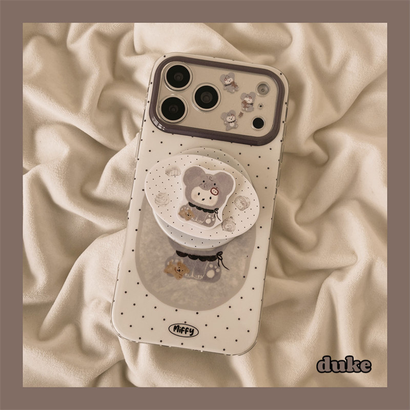 独壳 日韩卡通波点涂鸦大象磁吸支架适用苹果17promax手机壳可爱iPhone16pro新款15防摔16女款双层手机套硬壳