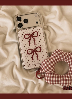 独壳 新年红色波点蝴蝶结手腕带适用苹果17promax手机壳银色边iPhone16新款15防摔14pro女款13简约手机套硬壳