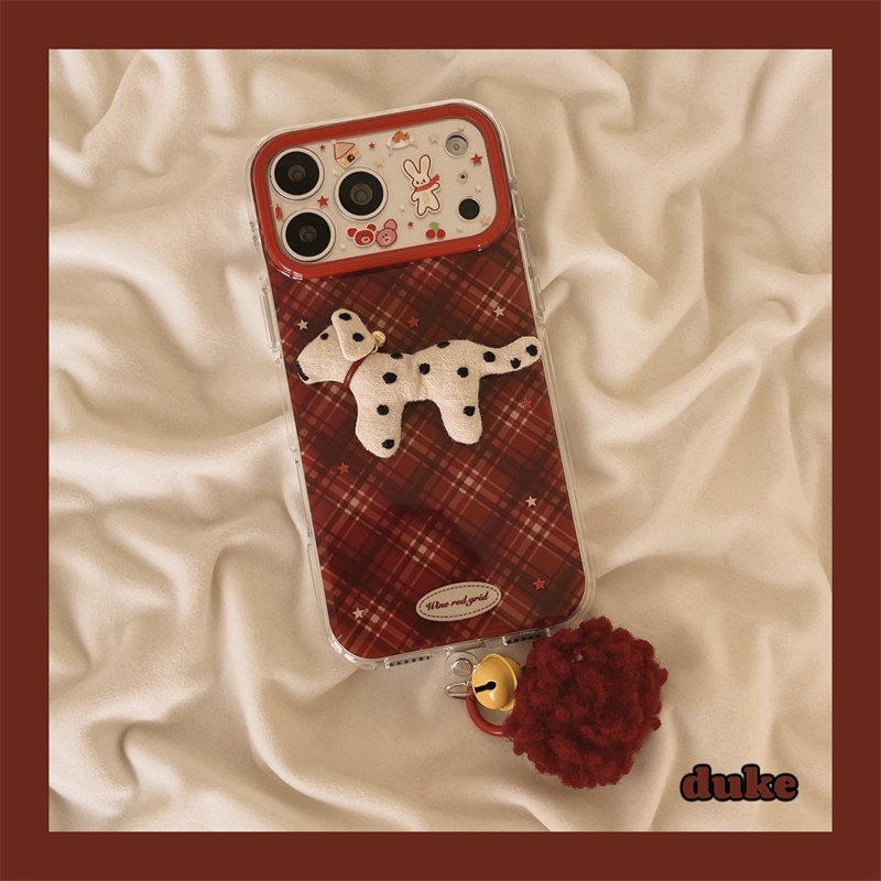 独壳 红色格纹立体斑点小狗挂饰适用苹果17promax手机壳日韩创意卡通iPhone16新款15防摔女款双层手机套硬壳,3C数码配件,手机保护套/壳,淘宝优惠券,粉丝福利购,淘宝优惠卷