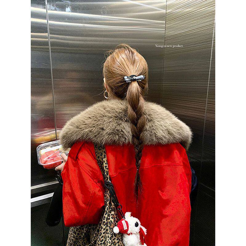 红色大毛领羽绒服女秋冬
